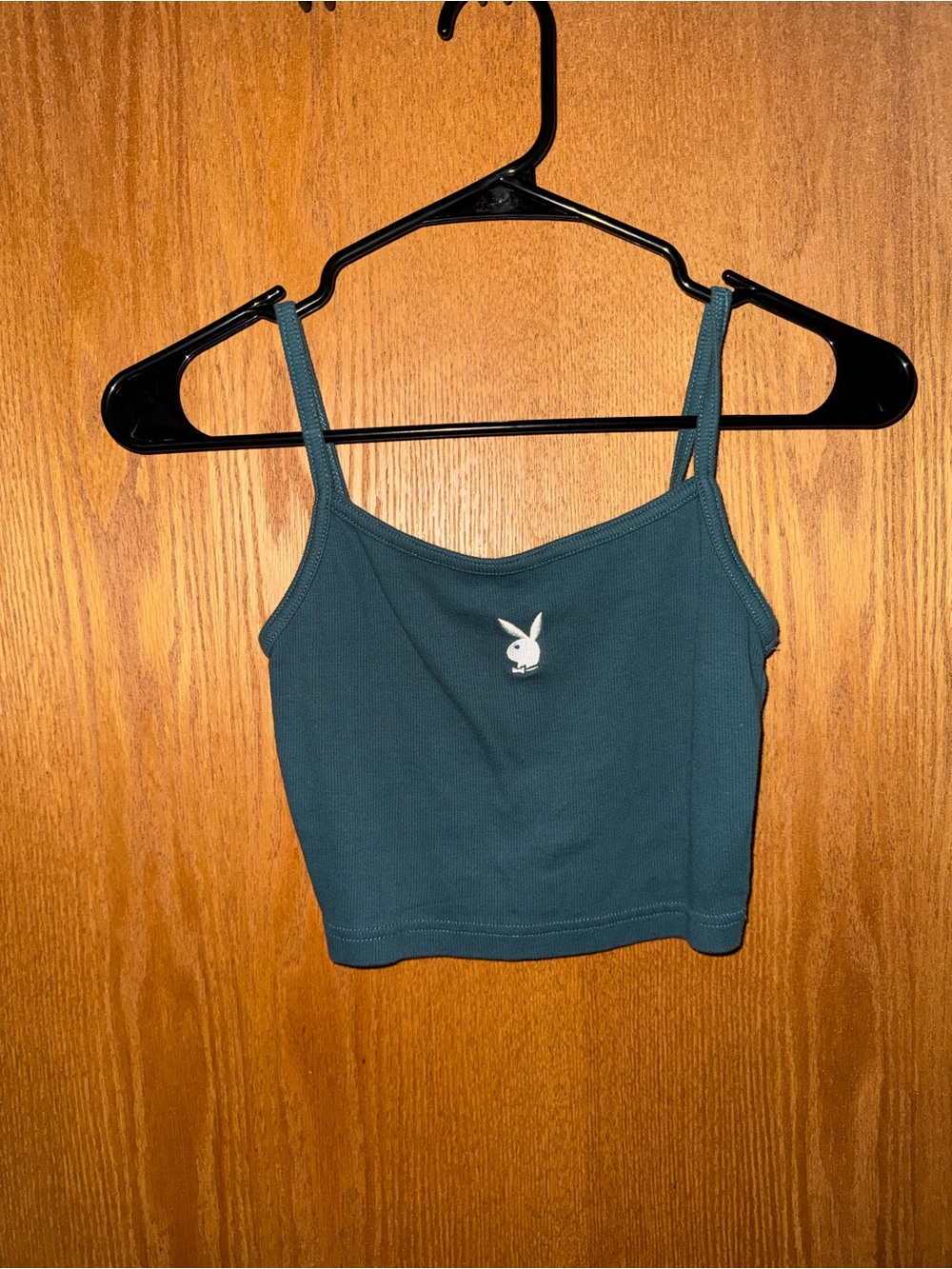 PLAYBOY Teal Ribbed Spaghetti Strap Cami with Bunny Logo